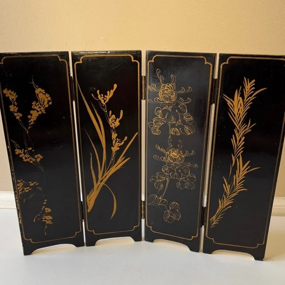 Vintage Asian Folding Screen with raised stone with inlay Asian ladies - Picture 12 of 14